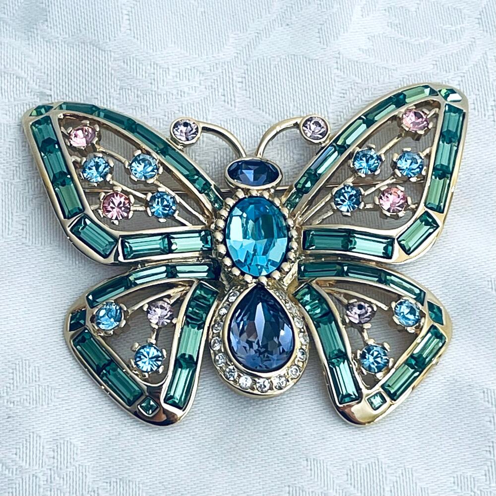 Vtg Nolan Miller Gold-P Butterfly Crystal Rhinestone Brooch Glam Coll Hollywood - Picture 4 of 15